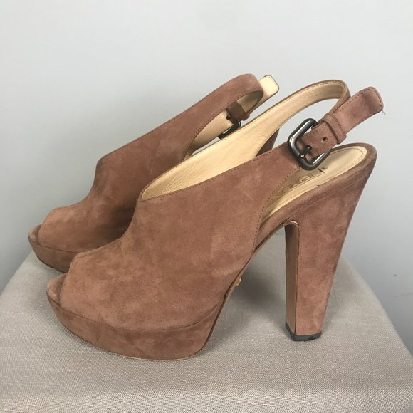 Prada Rose Suede Platform Heels, Size 36 - Picture 4 of 9